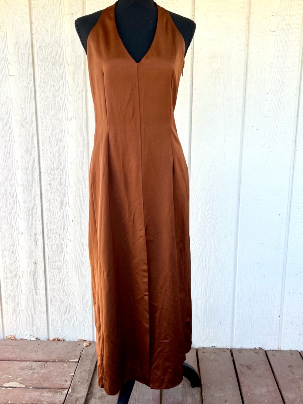 Zara Brown Satin Halter Maxi Dress - Picture 3 of 6